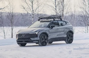 2026 Volvo EX30 Cross Country EV straps on snow boots