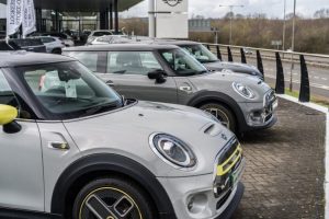 used mini cooper electric on dealer forecourt