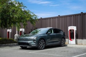The Volvo EX60 is one of the EV models compatible with the Tesla Supercharger network